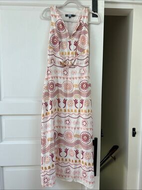 Eva Franco White Tunic with Red and Mustard Embroidery-Maxi Dress Size 2